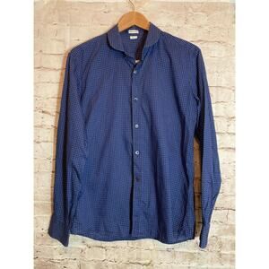 Dries Van Noten Shirt Mens 50 Navy Blue Polka Dot Casual Button Front Cotton